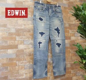  美品 　エドウィン　EDWIN　ダメージ＆リペア加工デザイン デニム　日本製