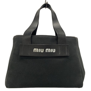 ミュウミュウ miumiu トートバッグ 5BA176 カナパ レザー 黒 バッグ