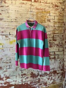 90s J.CREW BORDER RUGBY SHIRT ジェイクルー ボーダー ラガーシャツ ラグビーシャツ マドラスチェック アメトラ 80s 長袖ポロ 送料無料