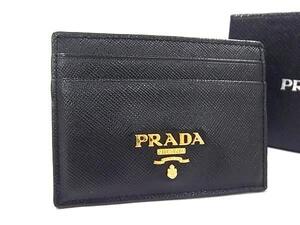 1円 ■美品■ PRADA プラダ サフィアーノレザー カードケース カード入れ パスケース 定期入れ メンズ レディース ブラック系 FH4408