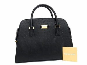 1円 ■極美品■ MICHAEL KORS マイケルコース オーストリッチ型押しレザー ハンドバッグ トート レディース ブラック系 FF3317