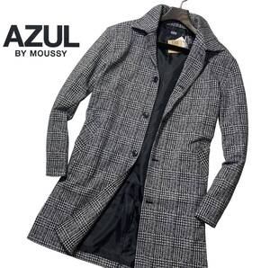 56997 新品▼ アズールバイマウジー　ジャガードニット生地　AZUL BY MOUSSY　英国　グレンチェック柄　ステンカラーコート　グレー(L)