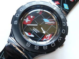 未使用電池交換済 美品 スウォッチ Swatch 1999年モデル スクーバ Swiss Ski Team 品番SHB102 珍しいアクセススクーバモデル