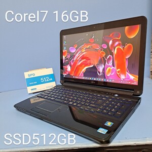 ★最強Corei7★メモリ16GB/新品SSD512GB/LIFEBOOK/AH77/G/Windows11/Webカメラ/Office2021/ブルーレイ/富士通/FUJITSU/シャイニーブラック