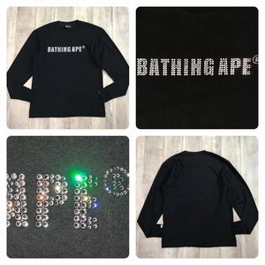 スワロフスキー BAPE LOGO 長袖 Tシャツ Lサイズ ブラック a bathing ape swarovski ラインストーン エイプ ベイプ アベイシングエイプ w25