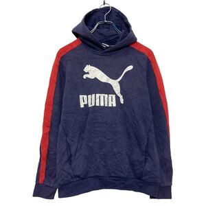 PUMA プリント スウェット パーカー キッズ L ネイビー プルオーバー 古着卸 アメリカ仕入 a609-6005