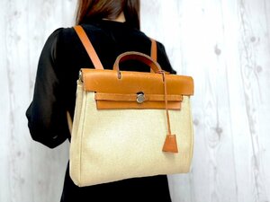 極美品 HERMES エルメス エールバッグ サック アド トワルアッシュ リュックサック トートバッグ キャンバス×レザー 茶 2WAY 72058