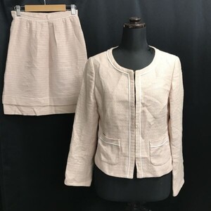 日本製☆クリアインプレッション/CLEAR IMPRESSION☆ツイード/ノーカラー/スカートスーツ【2/上下M/ピンク】Jackets/skirt/Set up◇cBH814