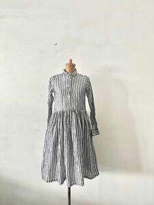 【美品】　OLDMAN S TAILOR　リネンシャツワンピース　ストライプ