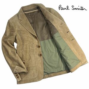 美品 Paul Smith ポールスミス 3Bスウェードレザー テーラードジャケット サイズM ベージュ 薄ら黒ずみ有 牛革 美シルエット 希少 A2475