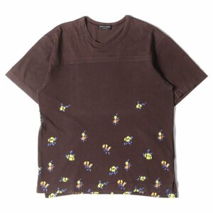 COMME des GARCONS コムデギャルソン 蛍光期 異素材 切替 グラフィック Tシャツ PE-T028 02SS HOMME PLUS アーカイブ ブラウン 日本製