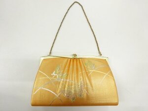 147013# 【1円～】芝草に蝶模様織出し和装バッグ