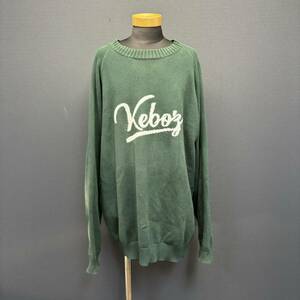 KEBOZ LOGO Crew Neck KNIT SWEATER ケボズ ロゴ クルーネック セーター size XL グリーン 長袖 メンズ