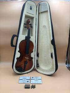 OK8678○VIOLIN バイオリン本体 4/4弓 メーカー不明 弦楽器 収納ケース/弓/ストリング/PICH-PIES付属 【中古】