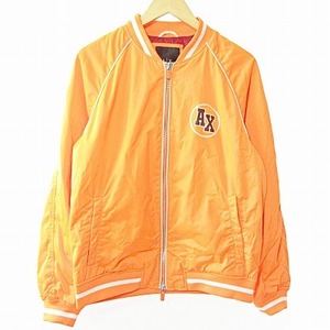 アルマーニエクスチェンジ A/X ARMANI EXCHANGE 19AW ボンバージャケット ブルゾン スタジャン ダブルジップ ロゴ プリント オレンジ M