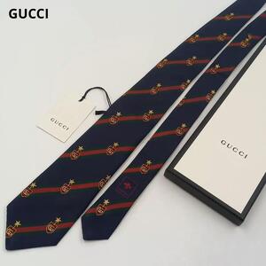 【タグ付き 未使用品】グッチ GUCCI ネクタイ GG シェリー ビー 蜂 マーモント ネイビー 紺 シルク 絹 現行 メンズ ビジネス イタリア製