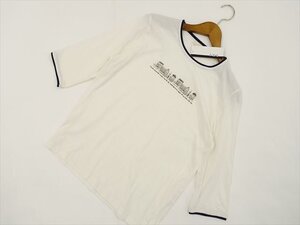 新品タグ付 VEN 七分袖 ラウンドネック カットソー M-L アイボリー系地 ネイビー×ブラウン 家柄 【メール便可】