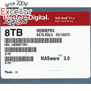 【中古】Western Digital製HDD WD80EFBX 8TB SATA600 7200 500～1000時間以内 [管理:1050022875]