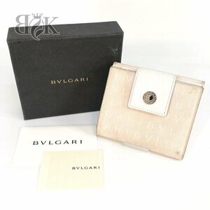 ブルガリ Wホック財布 ロゴマニア ジャガード×レザー ピンク×アイボリー レディース 財布 BVLGARI 中古 ★