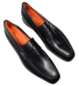 67%OFF◆美麗ロングノーズフォルムのラグジュアリーローファー！【 Santoni / サントーニ (伊 】黒グレインレザースリッポン 8