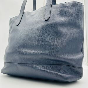 大容量 COACH コーチ メンズ ビジネス トートバッグ ハミルトン ペブルレザー ネイビー 紺 A4収納 肩掛け 通勤 仕事鞄 カバン 