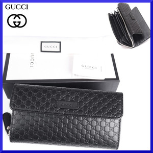 価格13万新品本物グッチGUCCI【マイクロGG◎大容量!!人気のセパレート式】本革レザーラウンドジップ長財布/メンズレディース箱付/黒