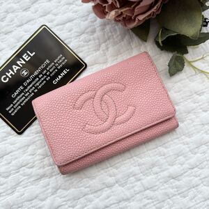 CHANEL シャネル ６連キーケース キャビアスキン 型押しココマーク ピンク