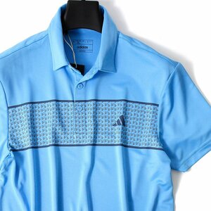 新品 春夏 アディダス ゴルフ AEROREADY 半袖 ポロシャツ 2XL 青 adidas GOLF シャツ メンズ ウェア スポーツ サマー 総柄 ◆CG2358D