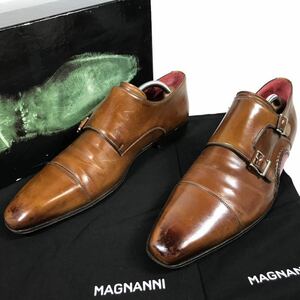 【マグナーニ】本物 MAGNANNI 靴 27cm 茶 オパンカ ダブルモンクストラップ ビジネスシューズ 本革 レザー 男性用 メンズ スペイン製 43 箱
