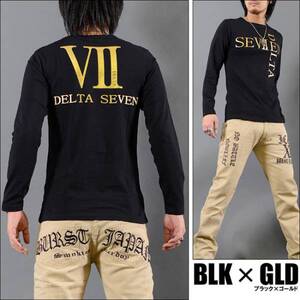 DELTA SEVEN ラメ文字ロゴロンT黒金新品L