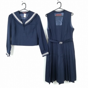 1円 セーラー服 ジャンパースカート 上下2点セット 165A 冬物 白3本線 女子 学生服 中学 高校 紺 ヒロミチナカノ 制服 中古 ランクB NA1785