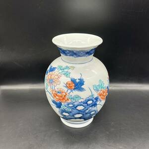 花瓶 色鍋島　魯山 牡丹紋　染錦 花器 陶器 置物　 インテリア 花入　高さ約22cm