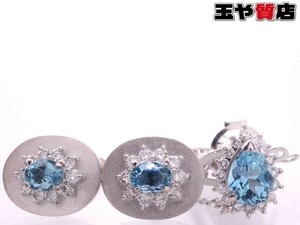 アクアマリン1.35ct ダイヤ0.34ct タイタックアクアマリン0.56ct ダイヤ0.36ct アクアマリン0.63ct ダイヤ0.36ct カフスボタンセット pt900