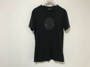 本物エンポリオアルマーニEMPORIOARMANIブランドロゴコットンプリント半袖Tシャツスーツ黒ブラック旅行トラベルビジネスメンズL