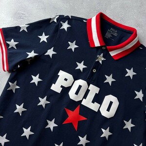 アメリカ 独立記念日 限定 POLO RALPH LAUREN ポロ ラルフローレン 半袖 ポロシャツ メンズ M 黒 ブラック 星柄 総柄 星条旗 スター 希少