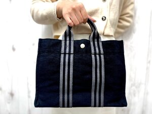 極美品 HERMES エルメス フールトゥPM ハンドバッグ トートバッグ バッグ キャンバス 黒×グレー 79104Y