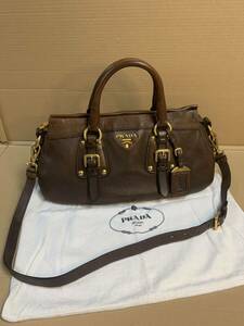 値下げ セール 中古 PRADA プラダ 2WAY バッグ レザー ショルダーハンドバッグ 茶色 Prada 2way brown leather bag 保存袋付き 送料無料