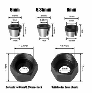Mz503★お得な5個セット★木工用ルータービットのコレット 5個セット★６mm＆1/4(6.35mm)＆8mm★アダプター★フライスカッター★トリミング