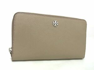 1円 ■新品同様■ TORY BURCH トリーバーチ レザー ラウンドファスナー 長財布 ウォレット 小銭入れ グレージュ系 BF7999