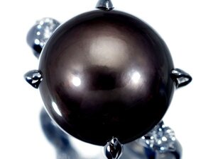 1円～【ジュエリー極】大粒存在感！南洋ブラックパール13.6mm＆天然ダイヤモンド0.20ct 高級Pt900リング a1562mm【送料無料】