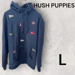 HUSH PUPPIES パーカー L ネイビー パッチ付き