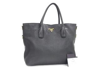 1円 ■美品■ PRADA プラダ BN2317 レザー ハンドバッグ トートバッグ レディース ブラック系 FF8356