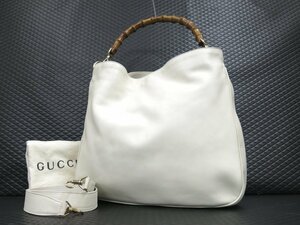 ◆美品◆GUCCI グッチ◆バンブー◆カーフ レザー 本革◆2way ハンド ショルダー バッグ◆ホワイト ゴールド金具◆イタリア製◆A5317