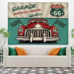 Route66 アメリカン ビッグタぺストリー ガレージ 旗 150×100