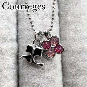 Courreges クレージュ　ロゴ　フラワー　ネックレス　シルバーカラー　カジュアル　普段使い　アクセサリー　送料無料