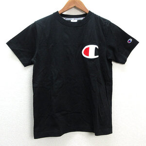 z■チャンピオン/champion 胸ビッグロゴ刺繍入り 半袖Tシャツ【M】黒/MENS/132【中古】