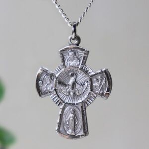 品番ACS-23-002◆【STERLING SILVER】ヴィンテージ4Way Cross十字架ペンダントネックレス聖心・聖人・不思議のメダイ・聖品クロス/チャーム