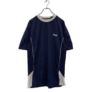 FILA 半袖 ロゴTシャツ M ネイビー ホワイト 切替 フィラ 刺繍ロゴ スポーツウェア ジャージ 古着卸 アメリカ仕入 a603-6805