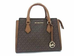 1円 ■美品■ MICHAEL KORS マイケルコース MK柄 PVC ハンドバッグ トートバッグ レディース ブラウン系 FA8662