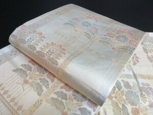 1円 良品 正絹 袋帯 引箔 和装 和服 オリエンタル更紗 格子 花唐草 お洒落 六通柄 長さ422cm【夢職】★★★